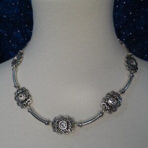 Brighton Silver Tone Rosalie Station Clear Crystal Necklace 16"1/2" to 18"1/2"